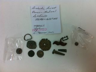 Roman To Medieval Artifacts Coins Jewelry Buttons 100 - 1600 Ad Coa 11 - Items photo