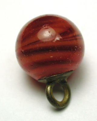 Antique Glass Ball Button Carnelian & Peach Swirl Brass Plate & Loop Shank photo