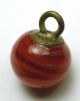 Antique Glass Ball Button Carnelian & Peach Swirl Brass Plate & Loop Shank Buttons photo 2
