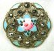 Antique Enamel Button Colorful Hand Painted Rose Pierced W Cut Steels Lg Size Buttons photo 2