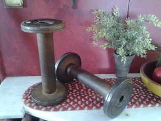 2 Antique Wooden Sewing Spools,  Large 11 