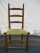Primitive 1800s New England 3 Slat Ladder Back Chair High Finial Post Rush Seat 1800-1899 photo 1