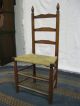 Primitive 1800s New England 3 Slat Ladder Back Chair High Finial Post Rush Seat 1800-1899 photo 2