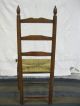 Primitive 1800s New England 3 Slat Ladder Back Chair High Finial Post Rush Seat 1800-1899 photo 6