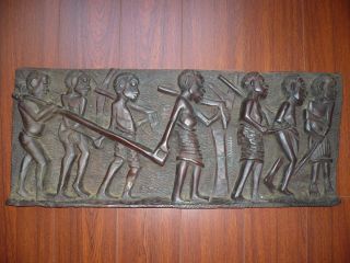 Antique Hand Carved African Huge Zitan Wood Plaque Sculpture Very Rare photo