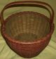 Best Antique Oak Splint Gathering Basket Carved Handle Old Red Painted Surface Primitives photo 9