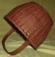 Best Antique Oak Splint Gathering Basket Carved Handle Old Red Painted Surface Primitives photo 1