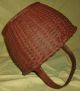Best Antique Oak Splint Gathering Basket Carved Handle Old Red Painted Surface Primitives photo 2