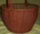 Best Antique Oak Splint Gathering Basket Carved Handle Old Red Painted Surface Primitives photo 4