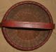 Best Antique Oak Splint Gathering Basket Carved Handle Old Red Painted Surface Primitives photo 5