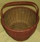 Best Antique Oak Splint Gathering Basket Carved Handle Old Red Painted Surface Primitives photo 6
