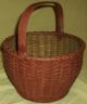 Best Antique Oak Splint Gathering Basket Carved Handle Old Red Painted Surface Primitives photo 7