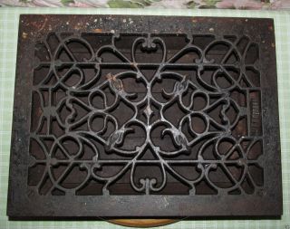 Antique Cast Iron Ornamental Louvered Heat Grate 10 X 14 photo