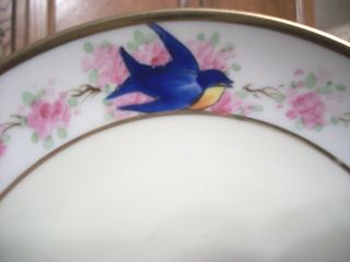 Vintage Nippon Hand Painted Blue Birds Pink Flowers Plate Gold Trim L@@k photo