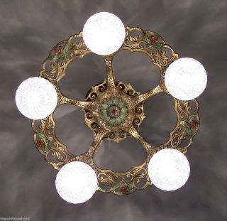 ((amazing) 30 ' S Art Nouveau { Virden Mfg } Ceiling Lamp Light Polychome Finish photo
