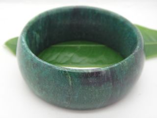 Chinese Handwork Green Jade Stone Carven Bracelet Big 60mm Inside photo