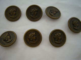 Pressed Metal Ladies Head Brass? Buttons [7] Marked Regina On Left Side photo