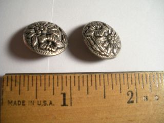 Antique Victorian Set Of Two Buttons With Flowers Signed Gesch W. photo