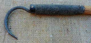 Antique 19th C.  Sailor - Made Fish Gaff Hand Wrought Hook Great Rope Work Maritime photo