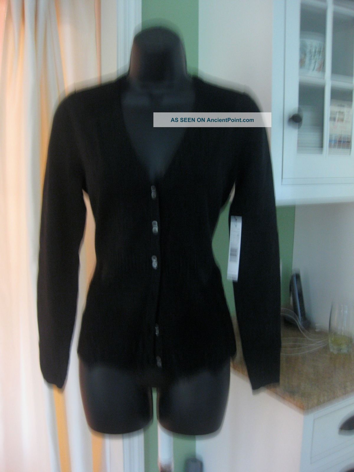 Elie Tahari 100% Cashmere V Neck Cardigan With Lace Detaili,  Black,  Size Xs,  Nwt Other photo
