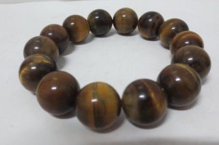 Chinese Pure Natural Tiger Eye Jade Handwork Polished Round Beads Bracelets 14mm photo