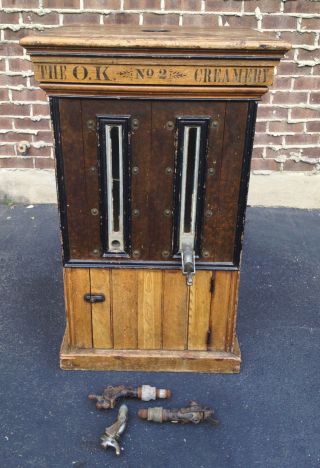 Antique Large Wood Metal Creamery Cabinet Great Stenciling Intact 1880s photo