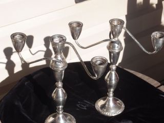 Tall Vintage Duchin Sterling Silver Weighted 3 Light Candelabras photo