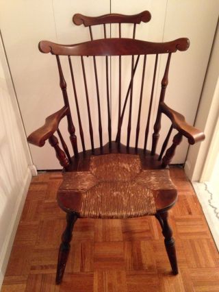 Antique Rush Seat Windsor Arm - Chair Bowback Brace Back Wood Bow Nichols & Stone photo