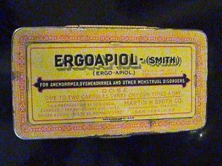 M.  H.  Smith Medicine Pharmaceutical Tin Ergoapiol Menstrual Disorders Rare Tin photo