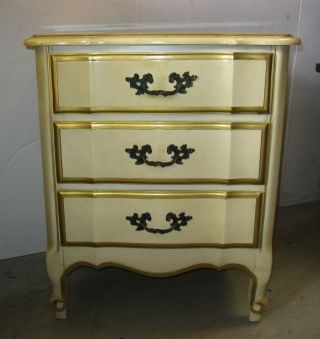 Vintage Kent Coffey French Provincial Night Stand Off White Gold Gilt photo