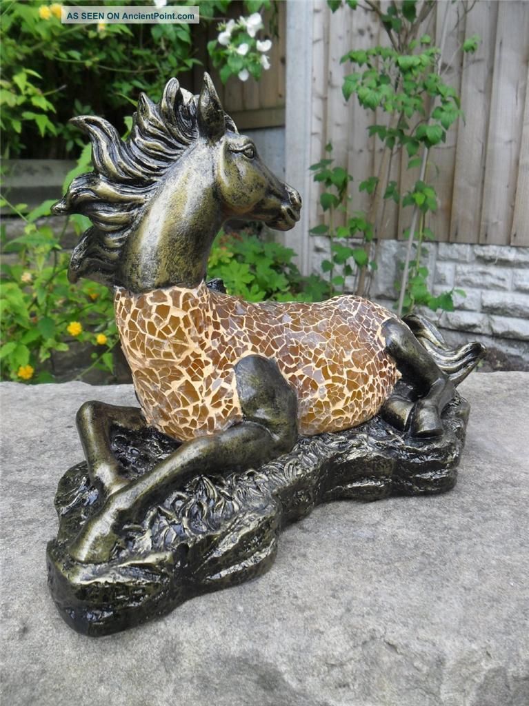 Art Deco Lamp Bronze Tiffany Horse Statue Stained Glass Shade Art Deco photo