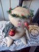 Folky Prim And Very Sweet Little Sno Gal Sitting Green Garland Pfatt Primitives photo 4