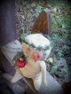 Folky Prim And Very Sweet Little Sno Gal Sitting Green Garland Pfatt Primitives photo 7