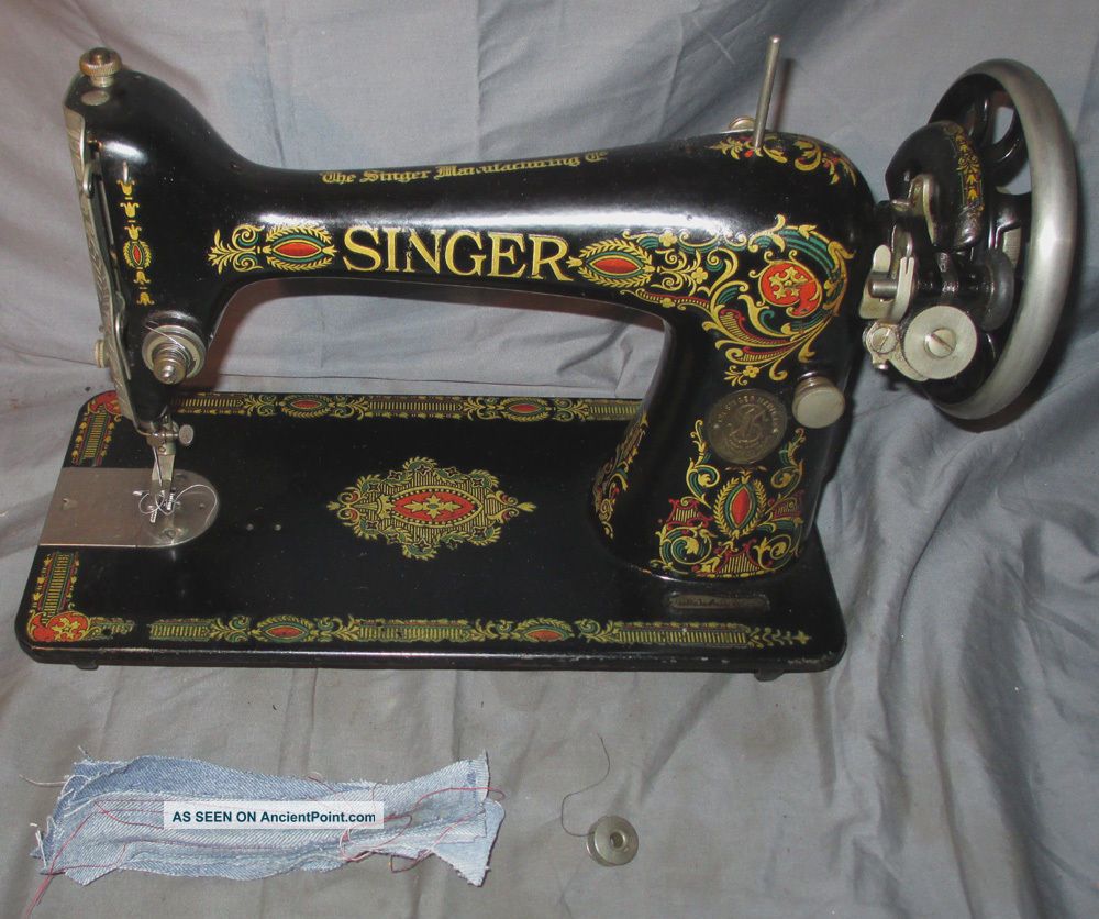 Serviced Antique 1920 Singer 66 - 1 Red Eye Treadle Sewing Machine Works See Video Sewing Machines photo