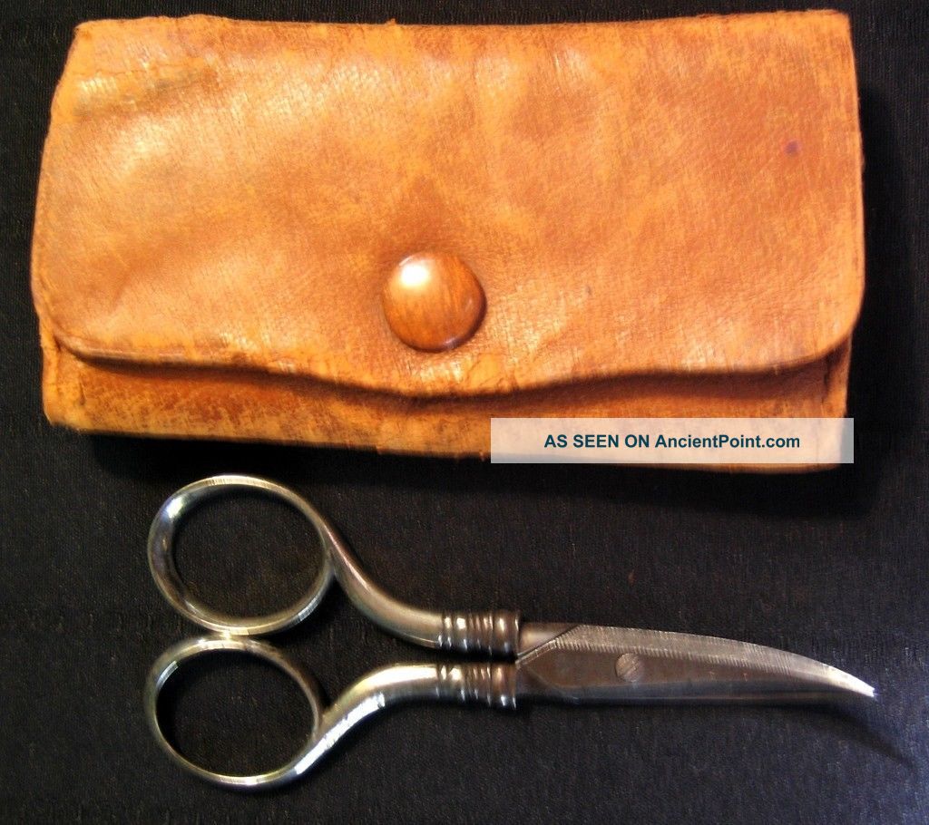Antique Hallmarked Sterling Silver Scissors 19.  5 G In Leather Case,  Gorham Other photo