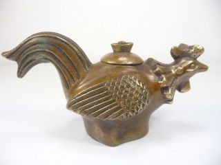 Chinese Old Handwork Copper Carved Chicken Shaped Teapot Tp photo
