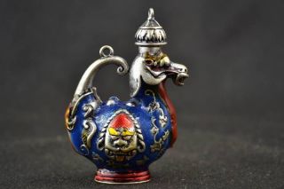 Old Decorated Handwork Tibet Sliver Carving Dragon Wonderful Snuff Bottle photo