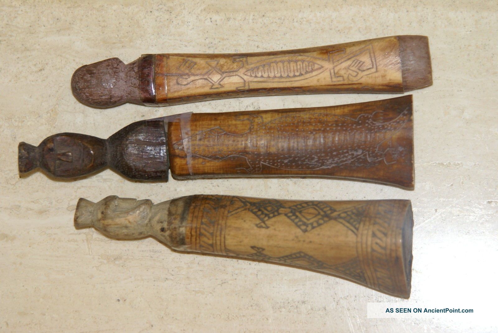 3 Tribal Betel Nut Habit Lime Containers Hand Etched Bone Wood Kalimantan Bn8 Pacific Islands & Oceania photo