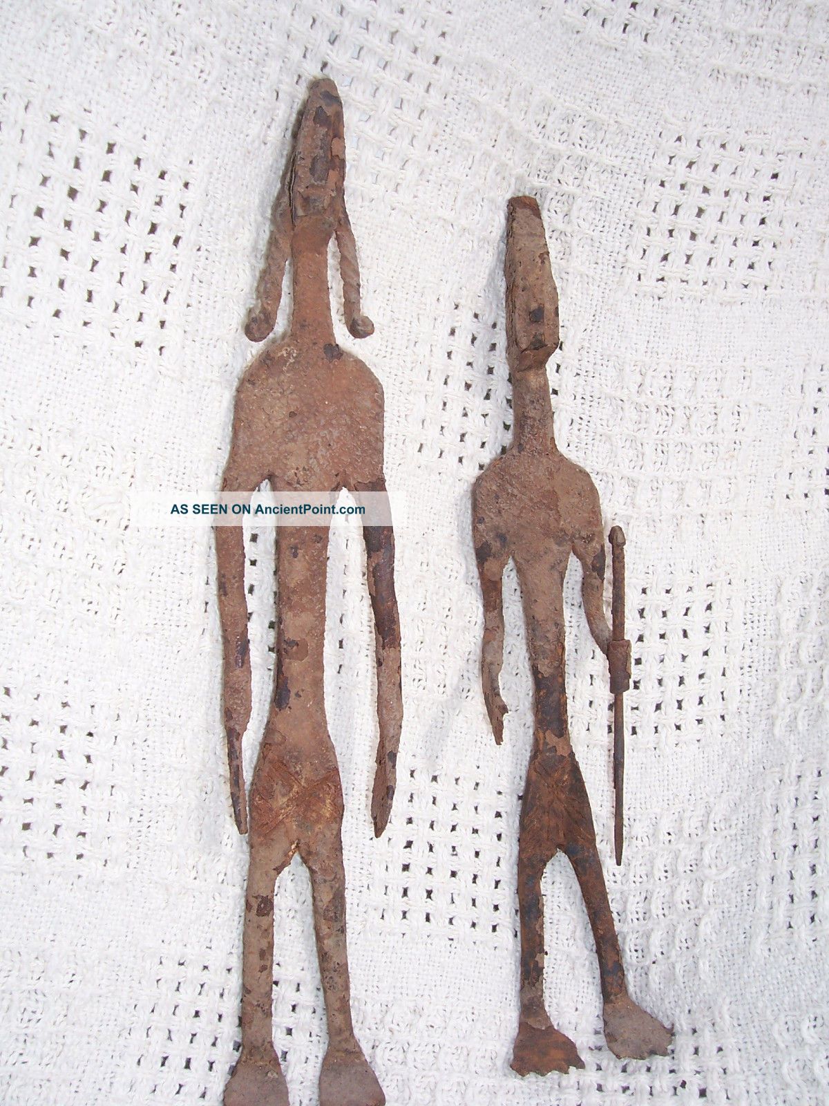 African Dogon Forged Iron Figures One Holding Spear One With Braids Other photo