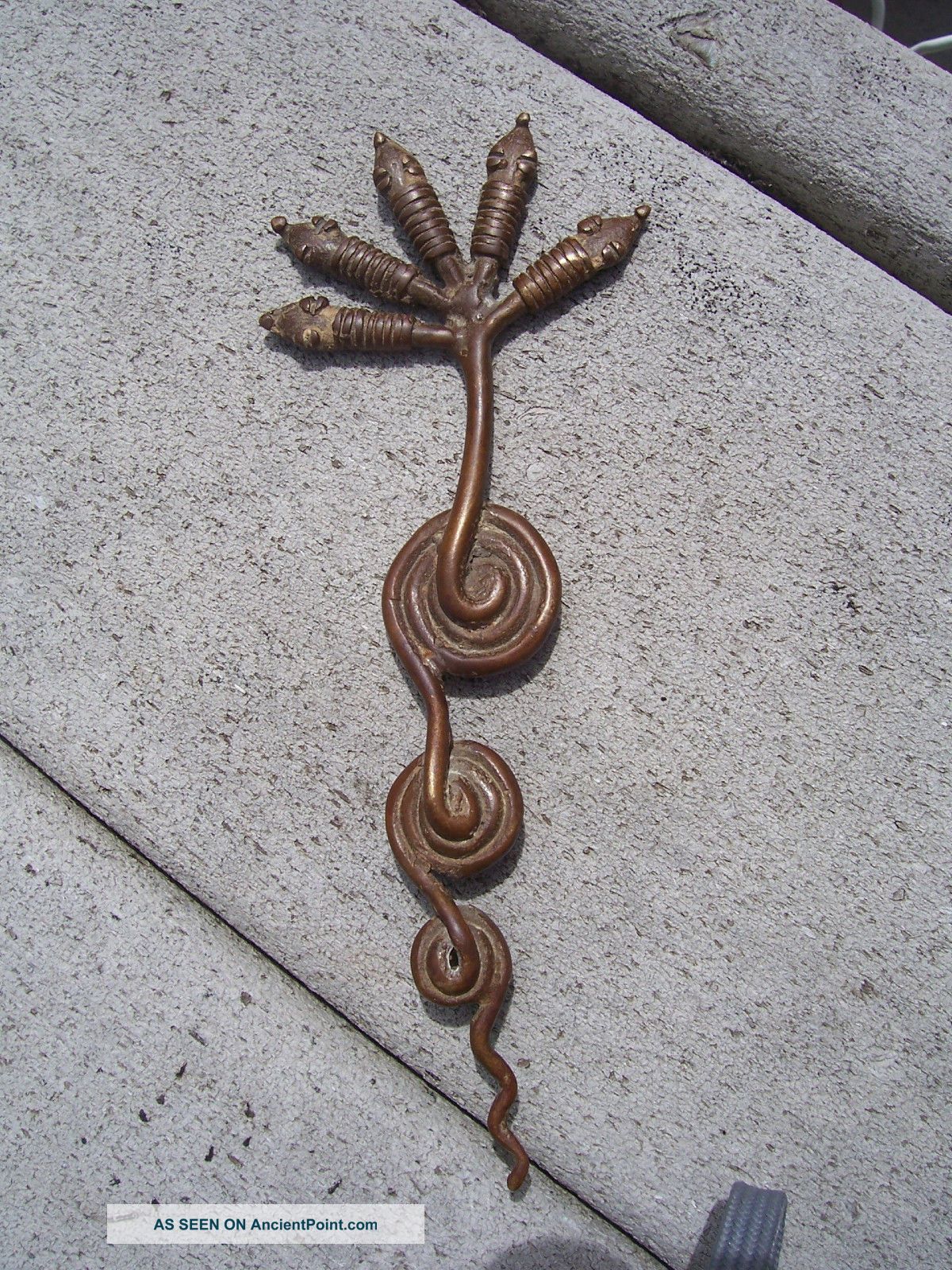 African Gan Five Headed Bronze Snake Amulet Jewelry photo