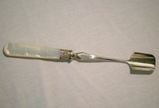 Antique Victorian Edwardian English Sterling W Mother Of Pearl Cheese Scoop Rare photo