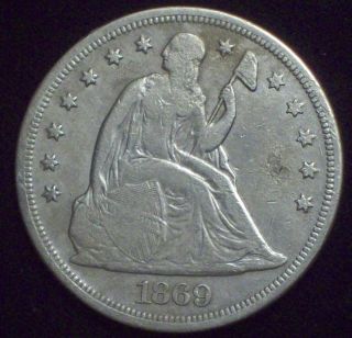 1869 Seated Liberty Silver Dollar Vf Detail Authentic Us Coin Priced To Sell photo