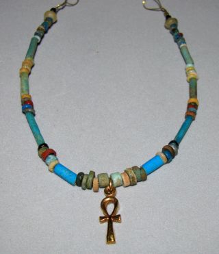 Mitry Collection Ancient Egyptian Beads,  Ankh Pendant Gold On Sterling W Papers photo