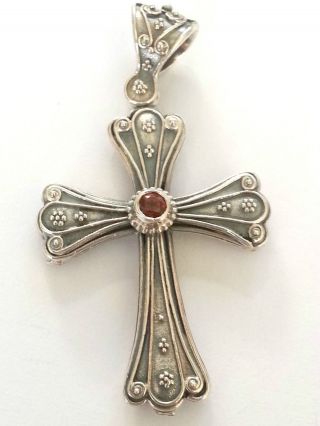 Solid Sterling Silver - Byzantine Cross Pendant & Ruby photo