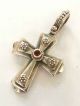 Medieval Solid Sterling Silver - Byzantine Cross Pendant With Ruby Byzantine photo 2