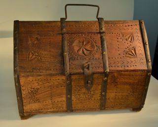 Intricately Carved Handmade Primitive Storage Box 15 