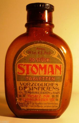 Antique Stoman Tabletten Apothecary Glass Bottle Dentist Jar Pharmacy Drugstore photo