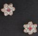 2 Antique Champleve Mini Buttons Enamel Painted Gold Pink 3/8 