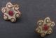 2 Antique Champleve Mini Buttons Enamel Painted Gold Pink 3/8 