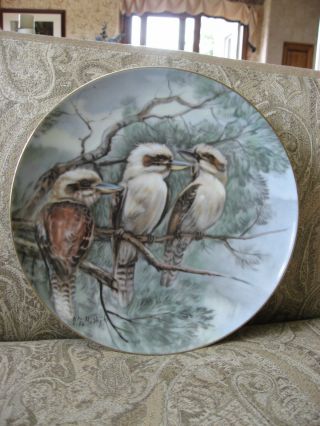 Vintg 1950s Australian Kookaburra Bird Plate,  3 Gorgeous Birds,  Signed By Artist photo